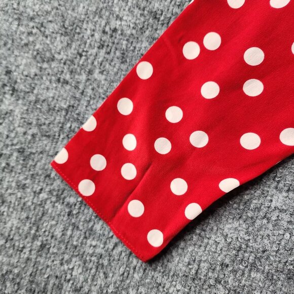 Intermix Silk Women's Polka Dot Long Sleeve V Neck Ruffle Dress Red - Picture 6 of 10